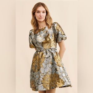 Priyanka Floral Jacquard Dress Gold Metallic Peony Brocade - Lilly Pulitzer